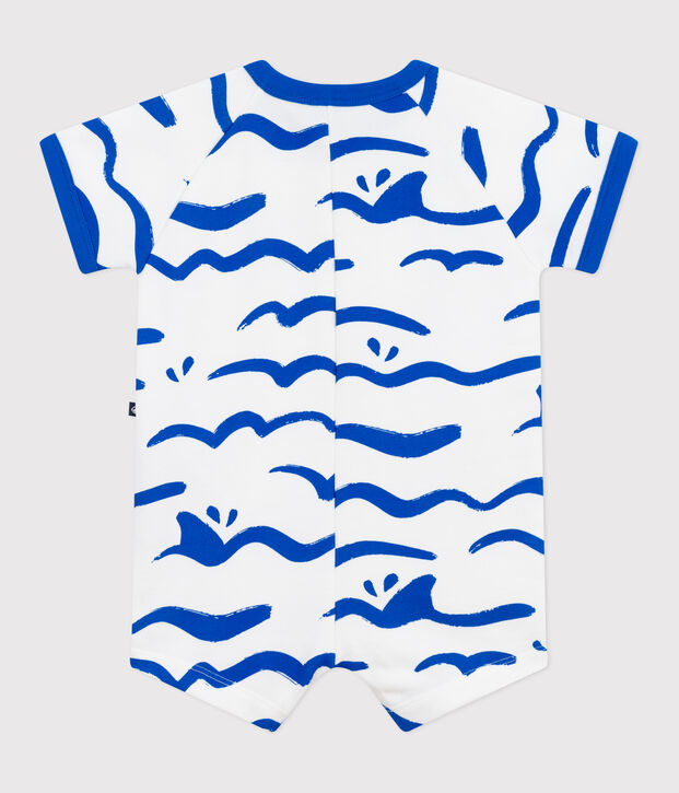 Combicourte b&eacute;b&eacute; en coton manches courtes, imprim&eacute;e requin bleu/bleu