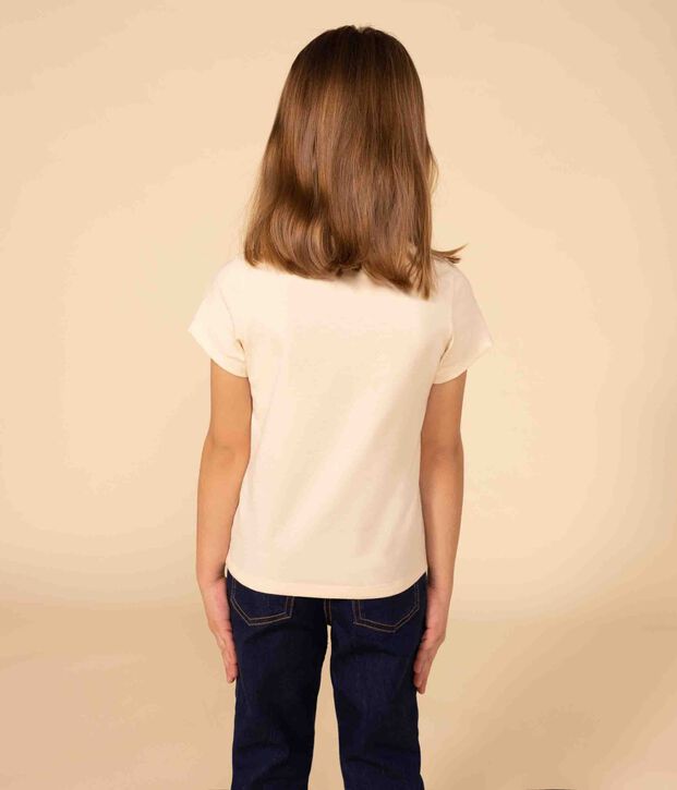 Tee-shirt manches courtes en coton enfant fille &eacute;cru