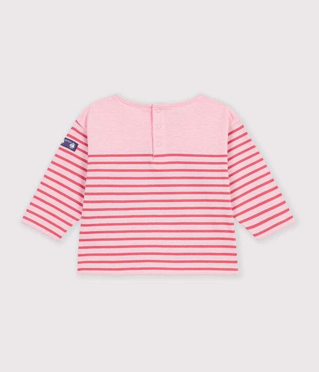Tee-shirt b&eacute;b&eacute; en coton manches longues &agrave; rayures rose/rose