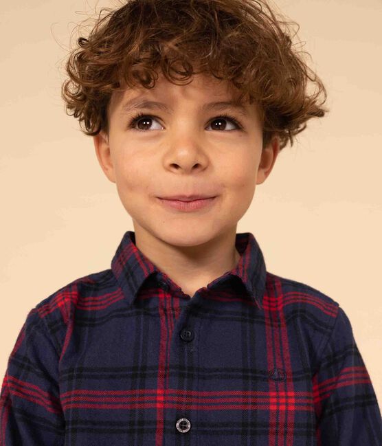 Chemise à carreaux en flanelle de coton enfant garçon bleu SMOKING/blanc MULTICO