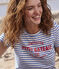 Tee-shirt LE DROIT 130 ans col rond en coton Femme blanc MARSHMALLOW/bleu PERSE