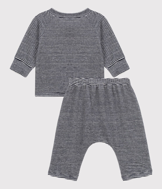 Ensemble 2 pièces bébé en velours en coton bleu SMOKING/blanc MARSHMALLOW