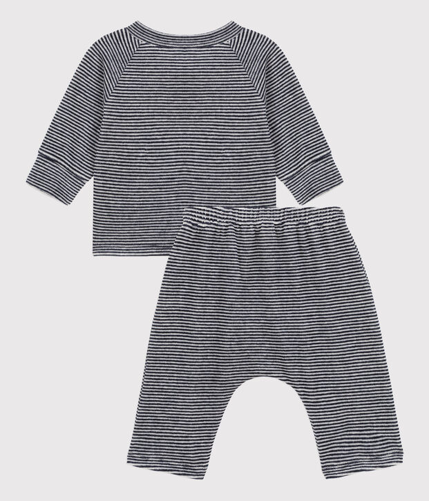 Ensemble 2 pi&egrave;ces b&eacute;b&eacute; en velours en coton bleu/blanc