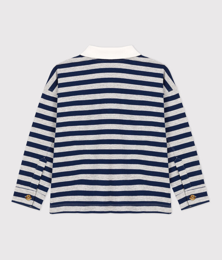 Polo ray&eacute; manches longues en coton enfant gar&ccedil;on bleu MEDIEVAL/ FUMEE