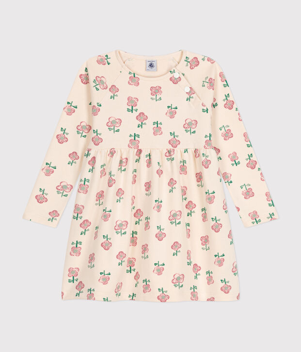 Robe manches longues en molleton enfant fille &eacute;cru/multicouleur