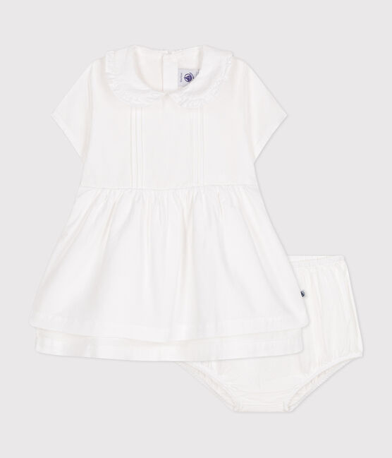 Robe et bloomer en coton piqué bébé blanc ECUME