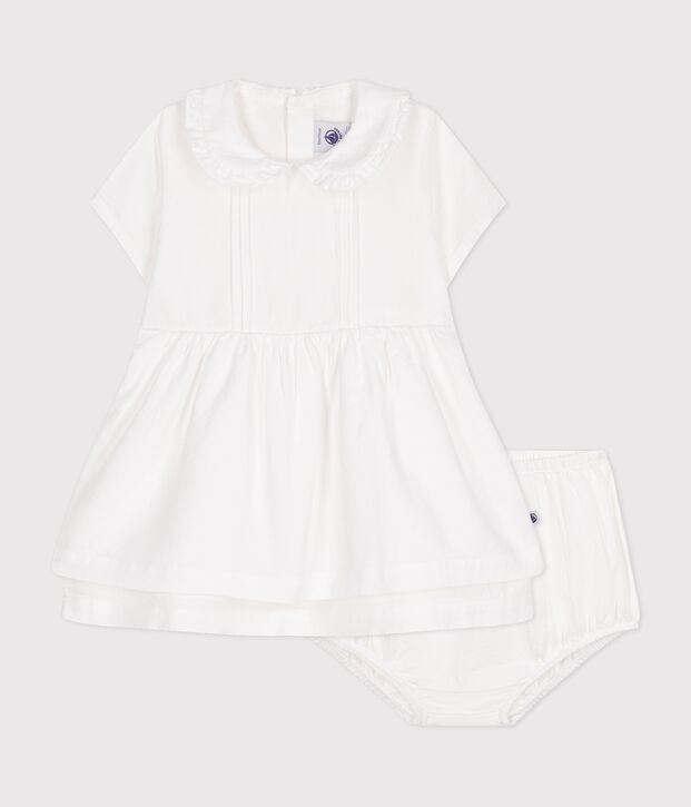 Robe et bloomer en coton piqu&eacute; b&eacute;b&eacute; blanc