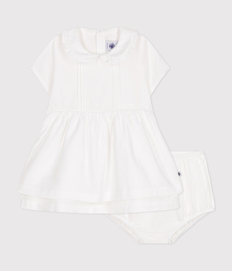 Robe et bloomer en coton piqu&eacute; b&eacute;b&eacute; blanc ECUME