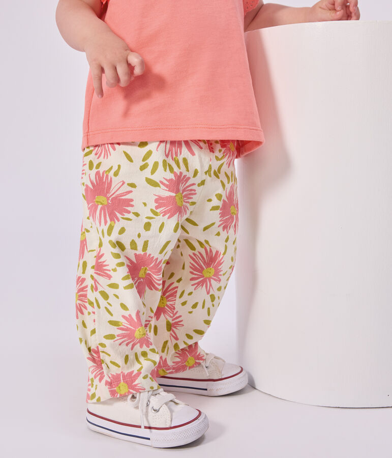 Pantalon b&eacute;b&eacute; en coton imprim&eacute; fleurs blanc/multicouleur
