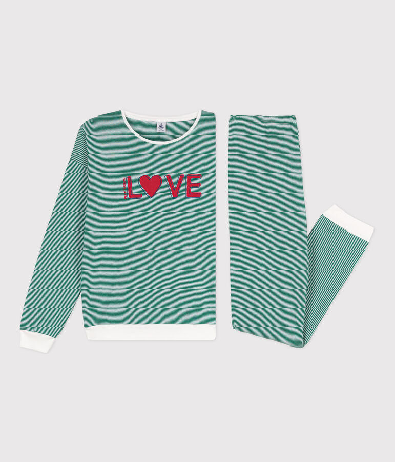 Pyjama milleraies femme en coton EVERGREEN/ MARSHMALLOW