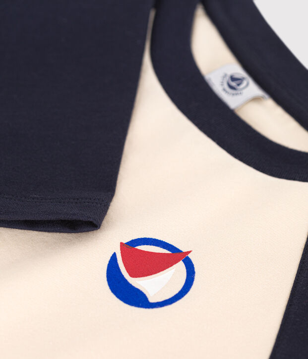 Tee-shirt manches longues en jersey fin enfant gar&ccedil;on &eacute;cru/bleu