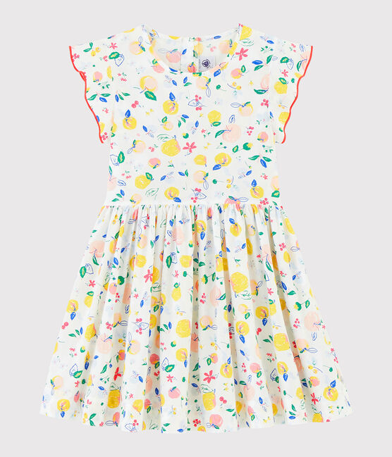 Robe manches courtes en popeline enfant fille blanc MARSHMALLOW/blanc MULTICO