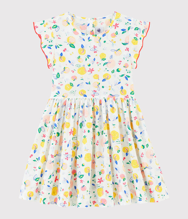 Robe manches courtes en popeline enfant fille blanc/multicouleur