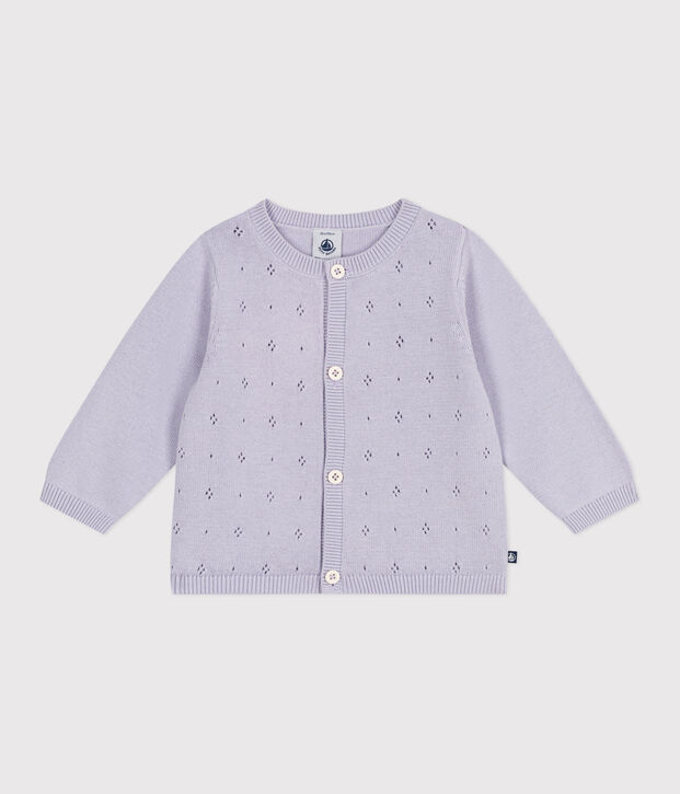 Cardigan b&eacute;b&eacute; en tricot de coton uni violet clair