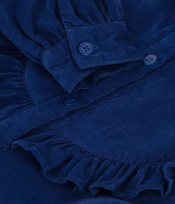 Robe manches longues en velours fin enfant fille BLEU FONCE