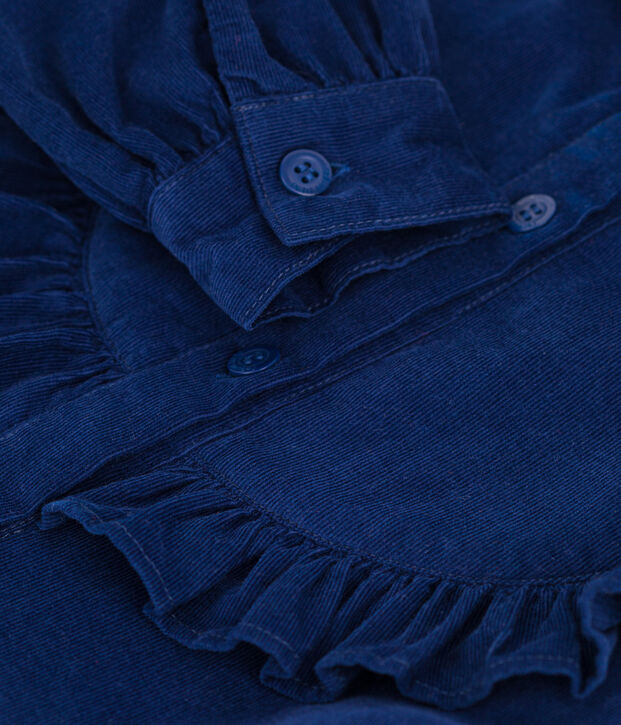 Robe manches longues en velours fin enfant fille bleu