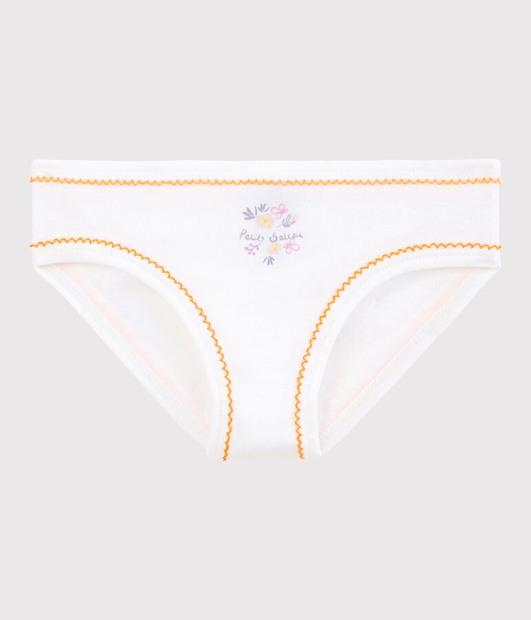 Culotte petite fille en coton blanc ECUME/ ORANGE
