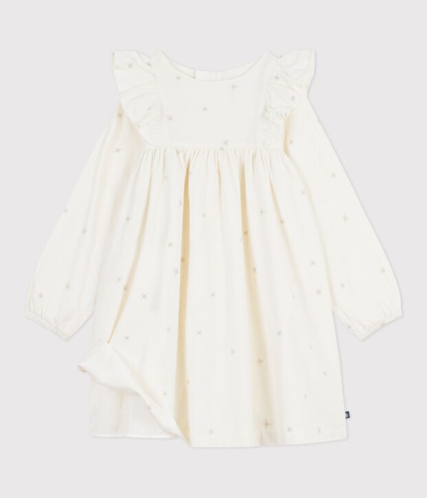 Robe enfant manches longues en velours unie &eacute;cru/gris