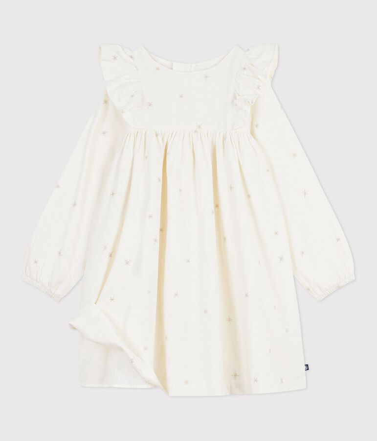 Robe enfant manches longues en velours unie &eacute;cru/gris