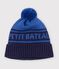 Bonnet enfant jacquard en tricot doubl&eacute; polaire bleu/bleu