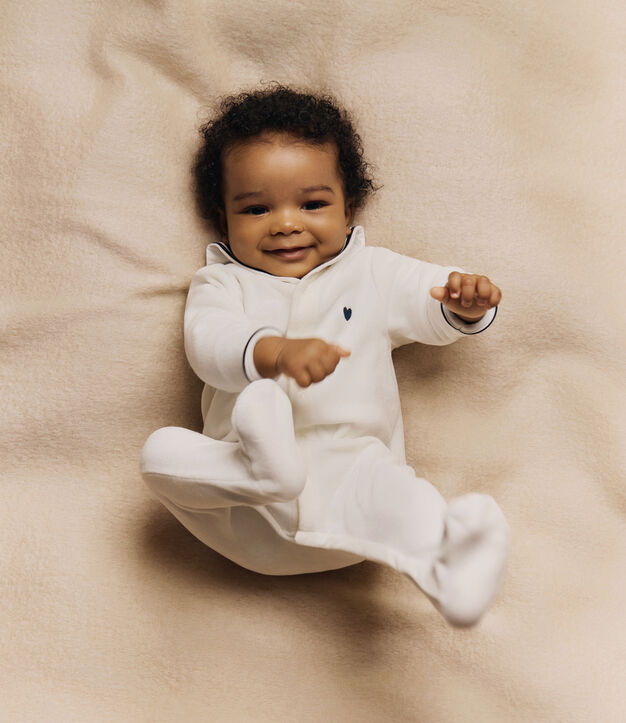 Pyjama b&eacute;b&eacute; en velours &agrave; col vareuse blanc