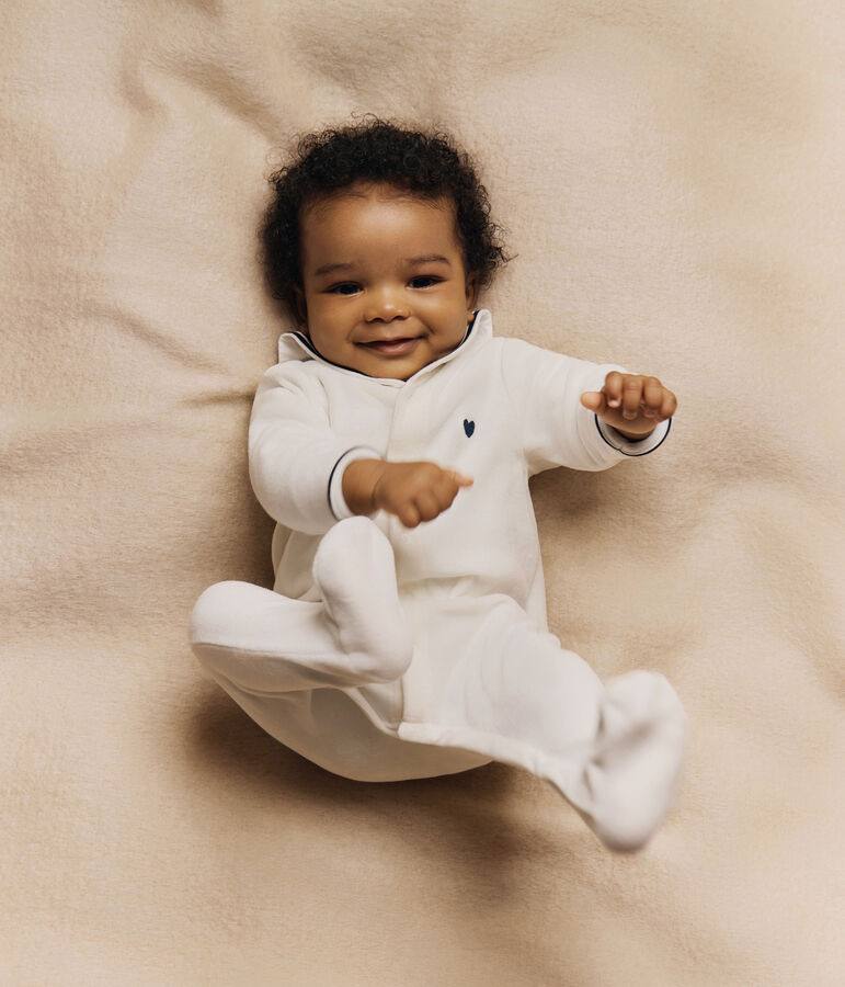 Pyjama b&eacute;b&eacute; en velours &agrave; col vareuse blanc MARSHMALLOW