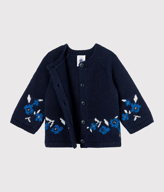 Cardigan bébé fille en tricot laine et coton bleu SMOKING/blanc MULTICO