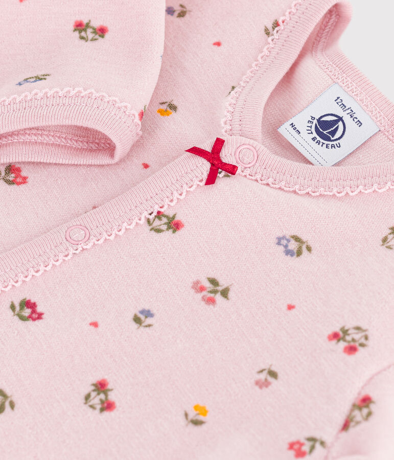 Pyjama b&eacute;b&eacute; en velours imprim&eacute; fleuri rose JOLI/blanc MULTICO