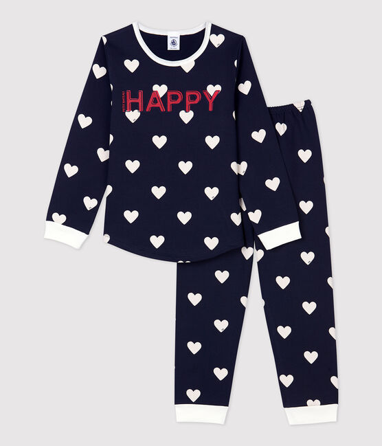 Pyjama imprimé cœurs en molleton enfant bleu SMOKING/blanc MARSHMALLOW