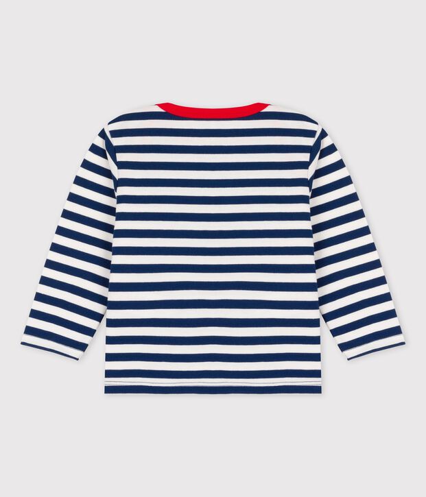 Tee-shirt manches longues ray&eacute; en jersey b&eacute;b&eacute; bleu/blanc