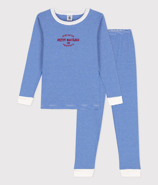 Pyjama ajusté à rayures en coton enfant bleu PERSE/blanc MARSHMALLOW