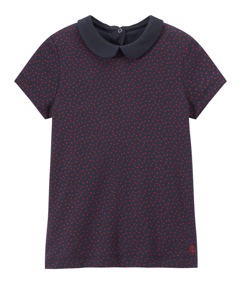 T-shirt fille &agrave; col claudine bleu SMOKING/rouge TERKUIT