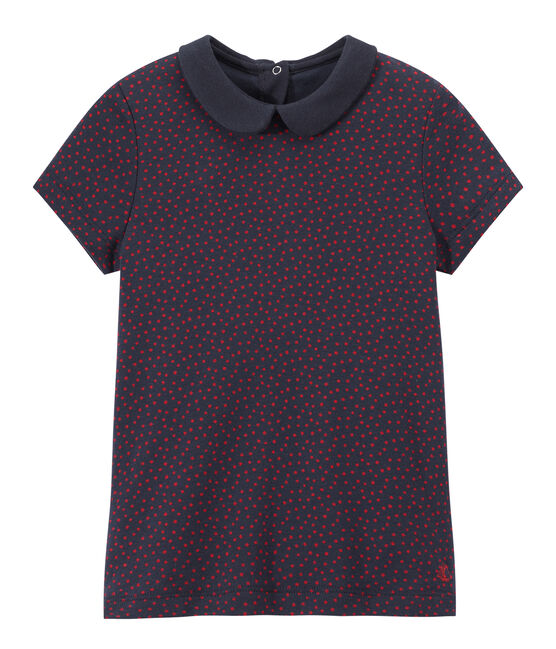 T-shirt fille à col claudine bleu SMOKING/rouge TERKUIT