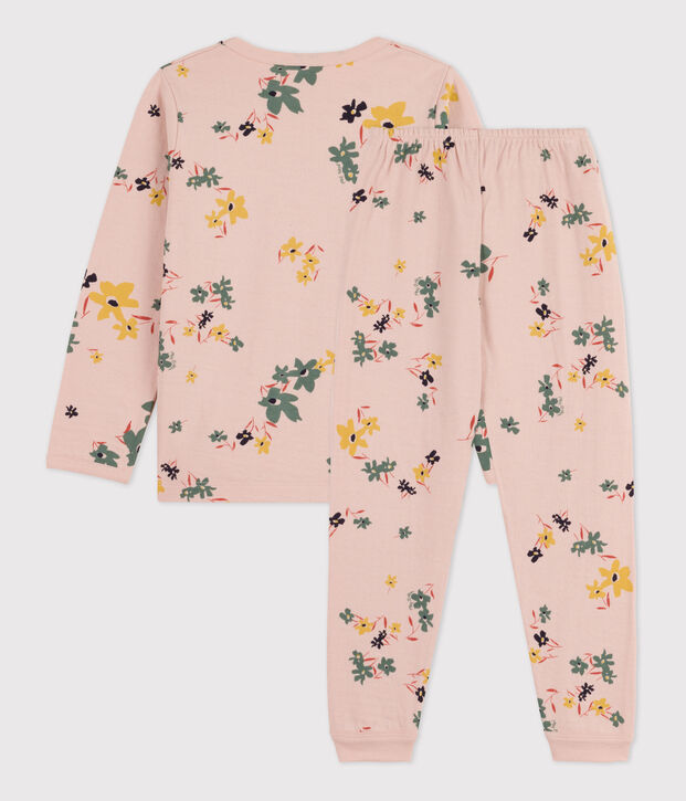 Pyjama fleur petite fille en tubique rose/multicouleur