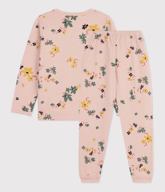 Pyjama fleur petite fille en tubique rose SALINE/blanc MULTICO