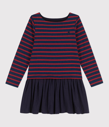 Robe rayée en coton épais et gaze de coton enfant fille