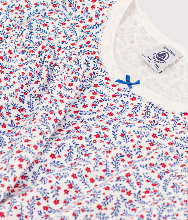 Pyjacourt fleurs en coton petite fille blanc/multicouleur