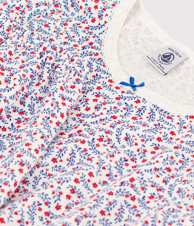 Pyjacourt fleurs en coton petite fille blanc MARSHMALLOW/blanc MULTICO