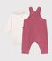 Ensemble salopette et body b&eacute;b&eacute; en coton avec col uni rose/&eacute;cru