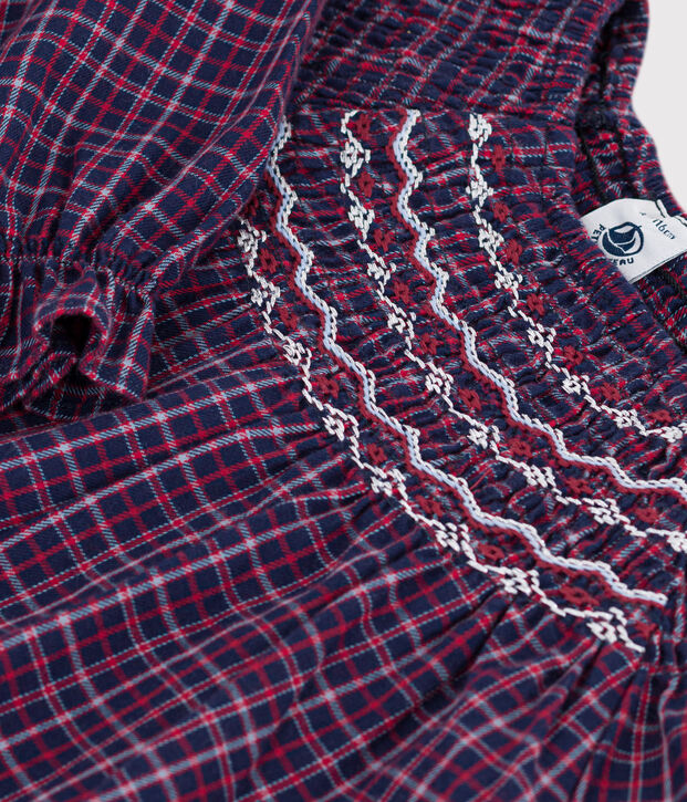 Robe enfant manches longues en flanelle &agrave; carreaux bleu/multicouleur