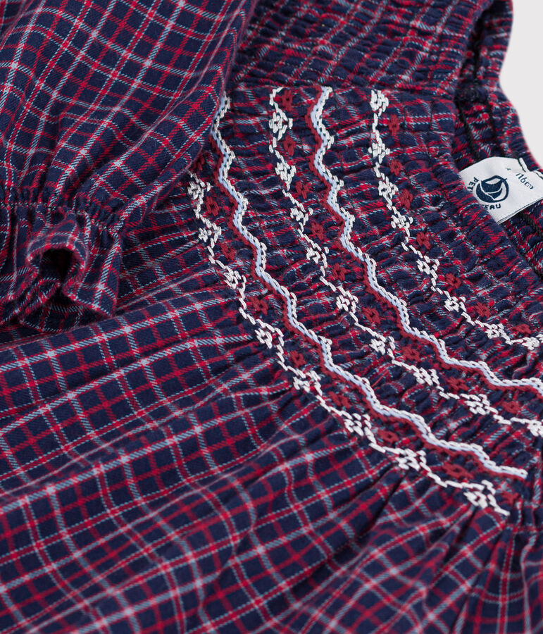 Robe enfant manches longues en flanelle &agrave; carreaux bleu/multicouleur