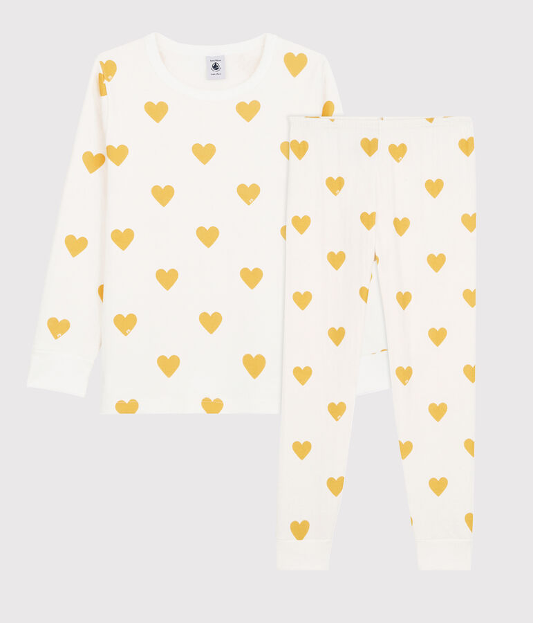 Pyjama imprim&eacute; c&oelig;urs jaunes en tubique enfant blanc/jaune