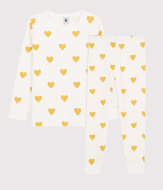 Pyjama imprimé cœurs jaunes en tubique enfant blanc MARSHMALLOW/jaune OCRE