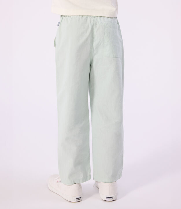 Pantalon enfant en coton lin vert clair