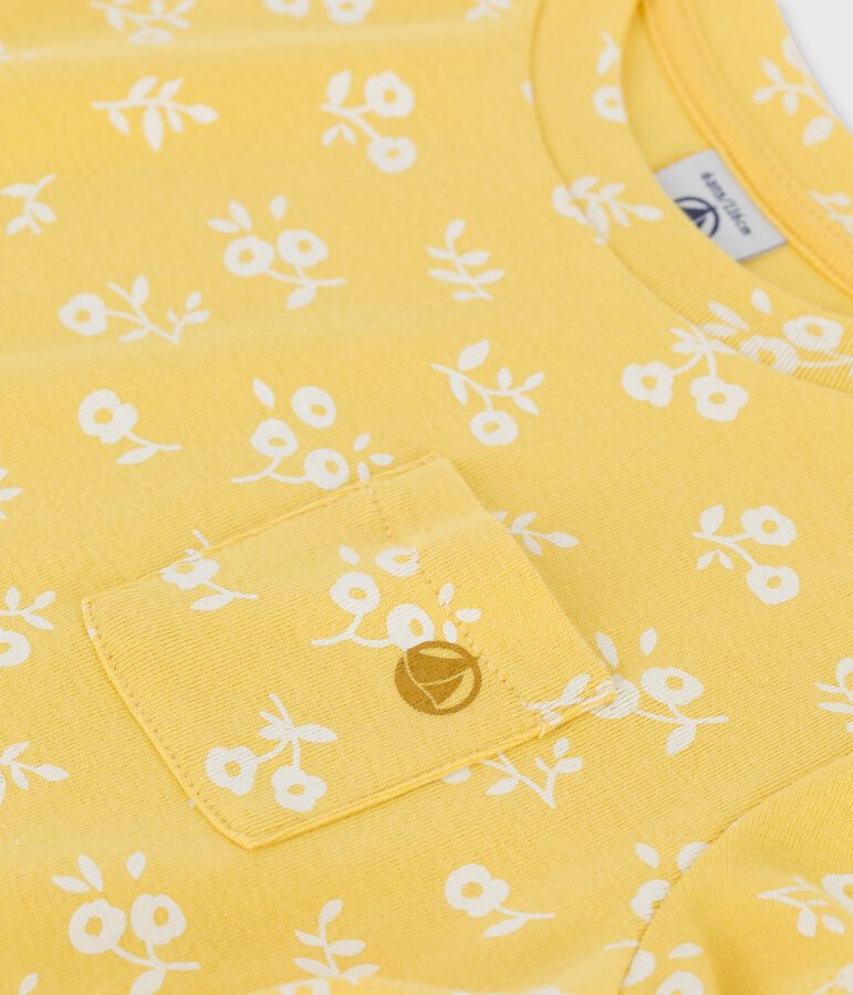 Robe manches courtes en coton enfant fille jaune ORGE/blanc MARSHMALLOW