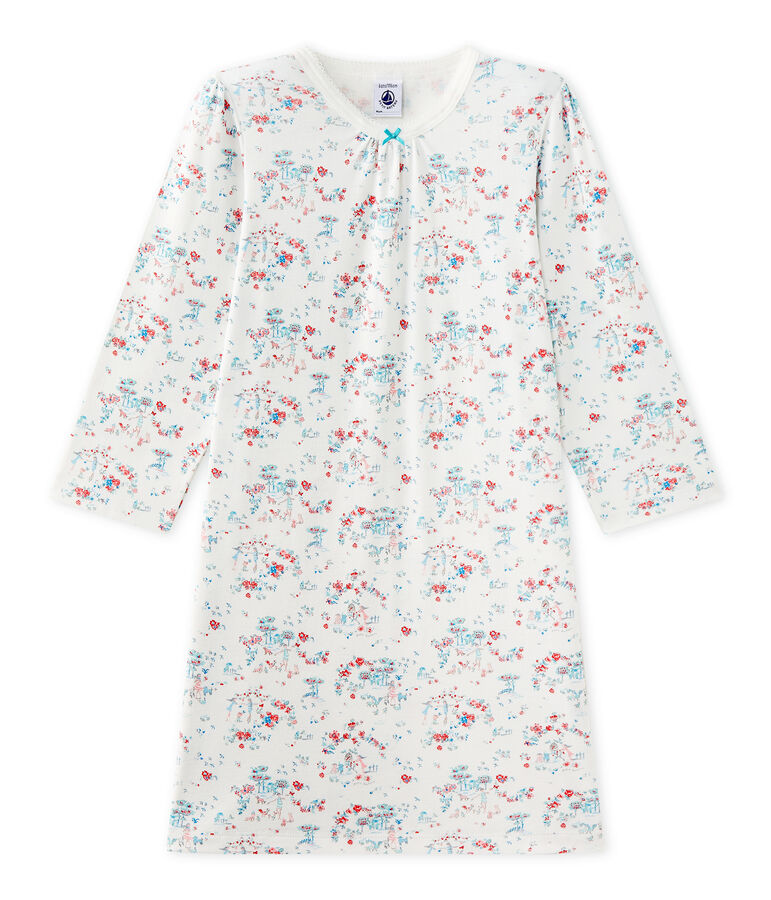 Chemise de nuit fille imprim&eacute;e blanc/multicouleur