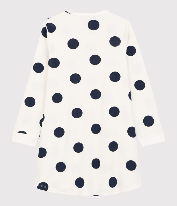Chemise de nuit &agrave; pois petite fille en coton biologique blanc/bleu
