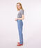 Tee-shirt l'Iconique col V en coton rayé femme bleu SMOKING/blanc MARSHMALLOW