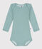 Body manches longues rayures bébé en laine et coton vert PAUL