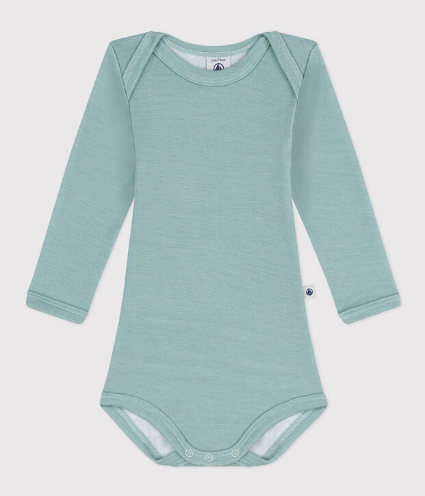Body manches longues rayures b&eacute;b&eacute; en laine et coton vert